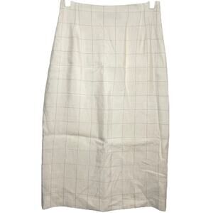 Ralph Lauren Purple Label Pencil Skirt High Waisted Plaid Zip Slip Cream 26" 2